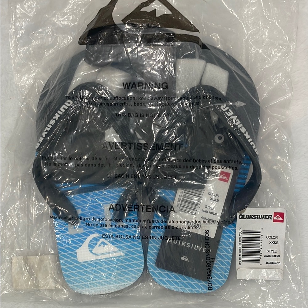 Quiksilver Blue and Black Flip Flops youth 11